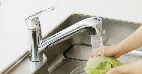 タカギ蛇口一体型浄水器料理の下ごしらえに便利！浄水でシャワーが使える